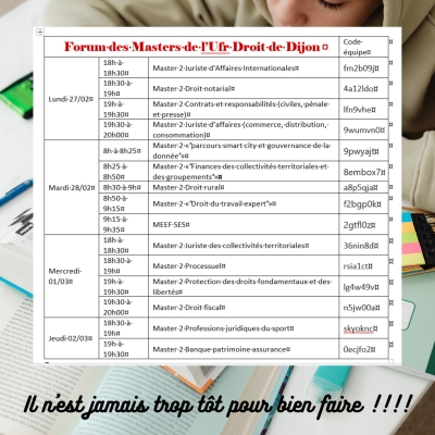 Forum des Masters du 27 février au 2 mars 2023